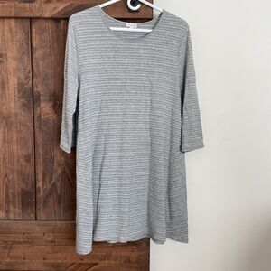 Garnet Hill Dress Womens Size Large Lyocell 3/4 Sleeve Gray Striped Lagenlook